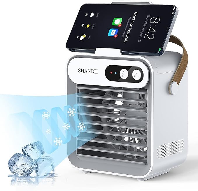 SHANDII Portable Air Conditioner, Mini Evaporative Air Cooler, Personal Table Fan with Cell Phone... | Amazon (US)