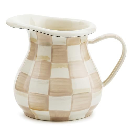 MACKENZIE-CHILDS Enamel Creamer, Creamer Dispenser with Pour Spout, Kitchen Enamelware, 14-Ounce Capacity, Brown-and-White Mocha Check | Amazon (US)