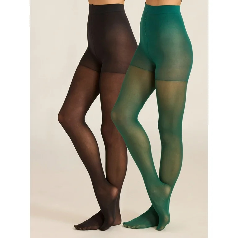 Joyspun Women's Opaque Control Top Tights, 2-Pack, Sizes S-3XL | Walmart (US)