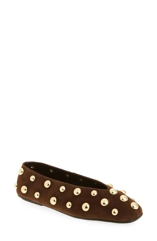 Jeffrey Campbell Fathom Studded Ballet Flat in Brown Suede Gold at Nordstrom, Size 7 | Nordstrom