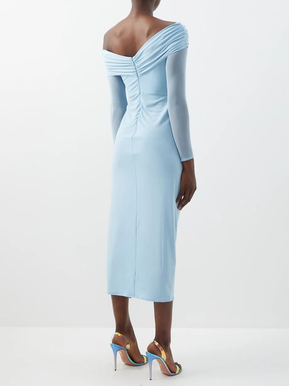 Off-the-shoulder gathered-jersey midi dress | Self-Portrait | Matches (US)