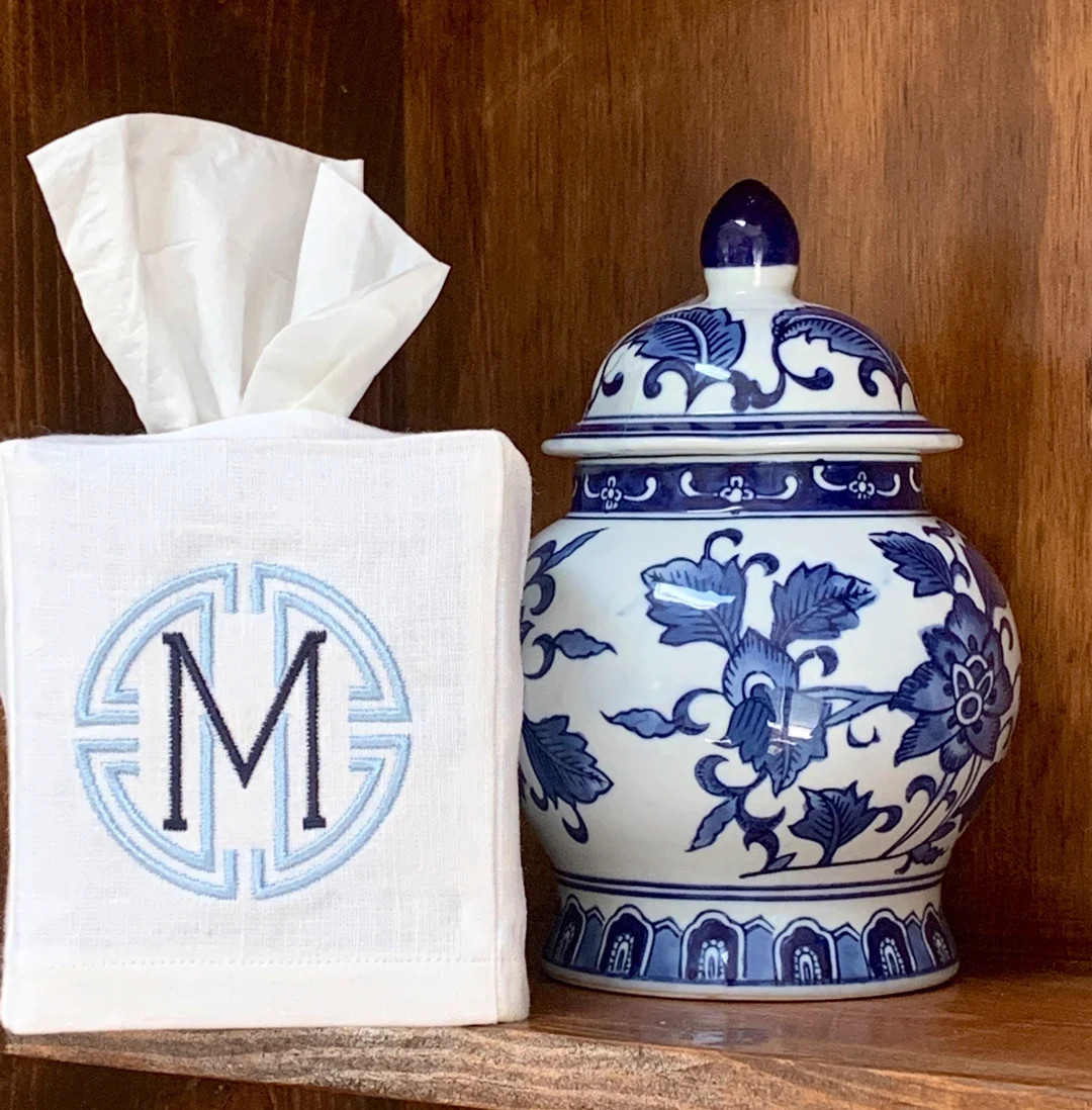 Monogrammed Linen Tissue Box Cover. Personalized Gift. - Etsy | Etsy (US)