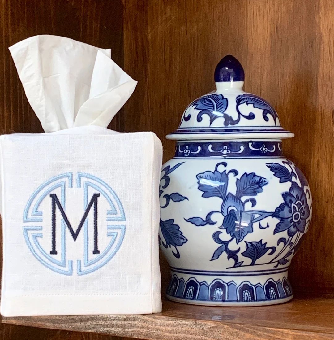 Monogrammed Linen Tissue Box Cover. Personalized Gift. - Etsy | Etsy (US)