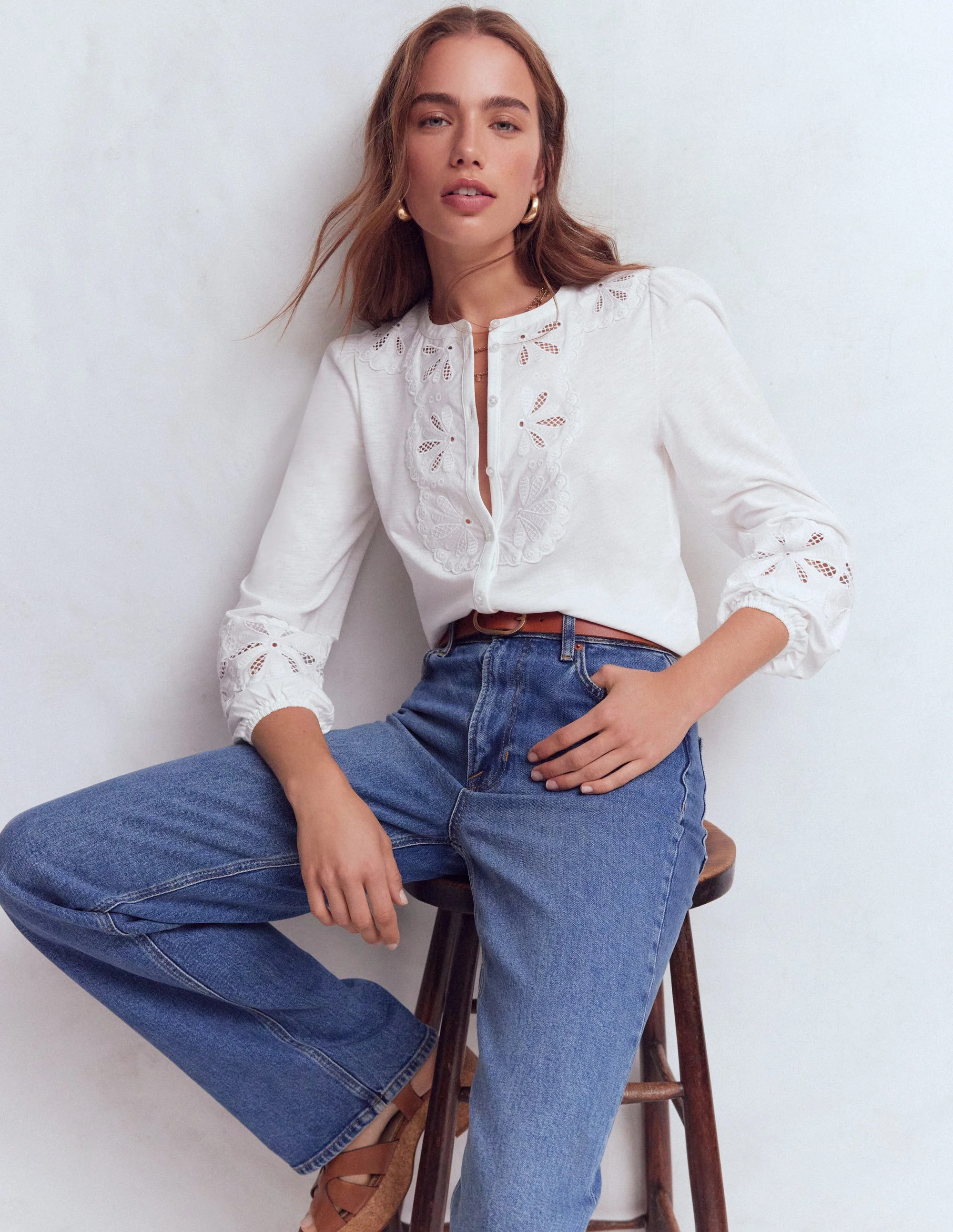 Scallop Cutwork Top-White | Boden (US)