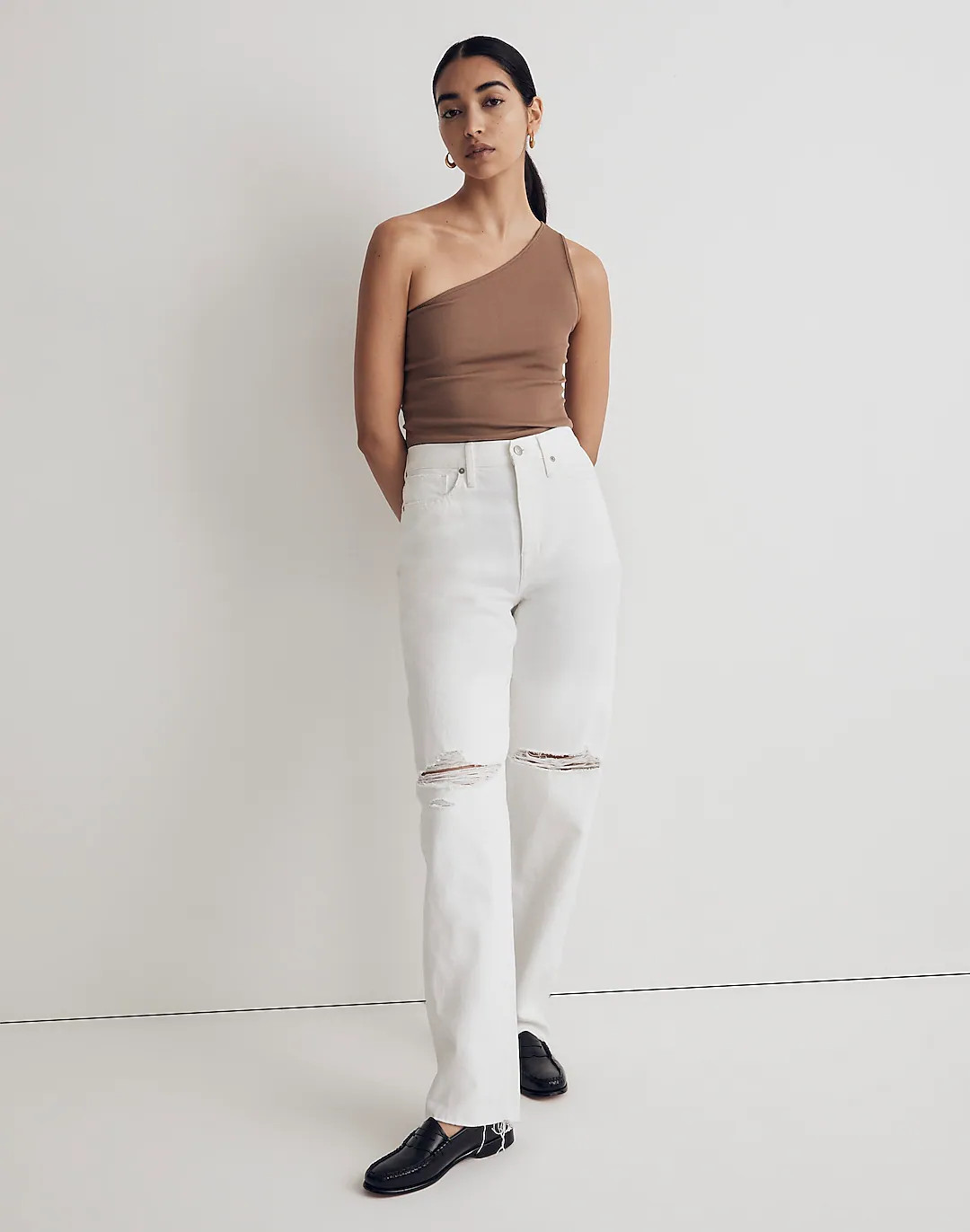 Baggy Straight Jeans in Tile White: Ripped Edition | Madewell