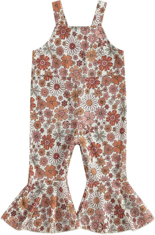 Emmababy Sunflower Bell Bottoms Toddler Floral Overalls Baby Girl Sleeveless Halter Jumpsuit Zipp... | Amazon (US)