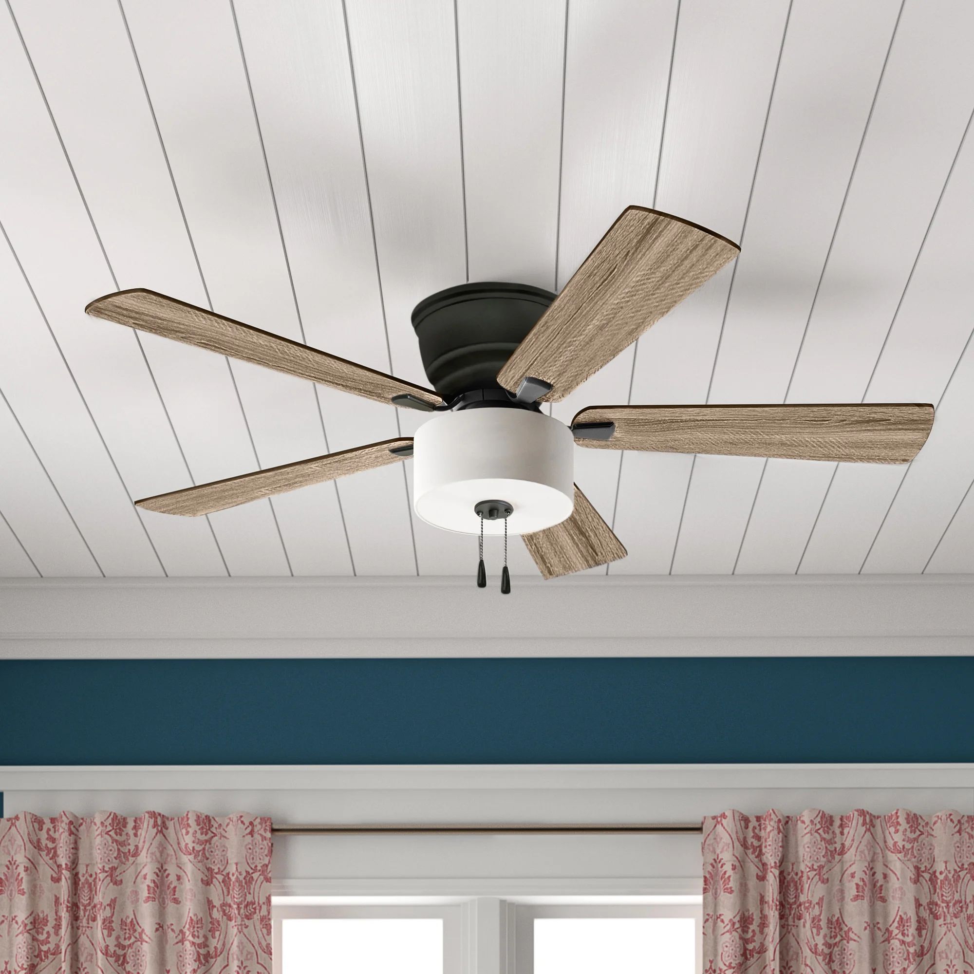 52" Bernie 5 - Blade Flush Mount Ceiling Fan with Pull Chain and Light Kit Included | Wayfair North America