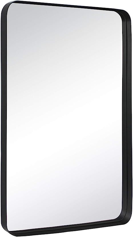 TEHOME 24x36 Black Metal Framed Bathroom Mirror for Wall in Stainless Steel Rounded Rectangular B... | Amazon (US)