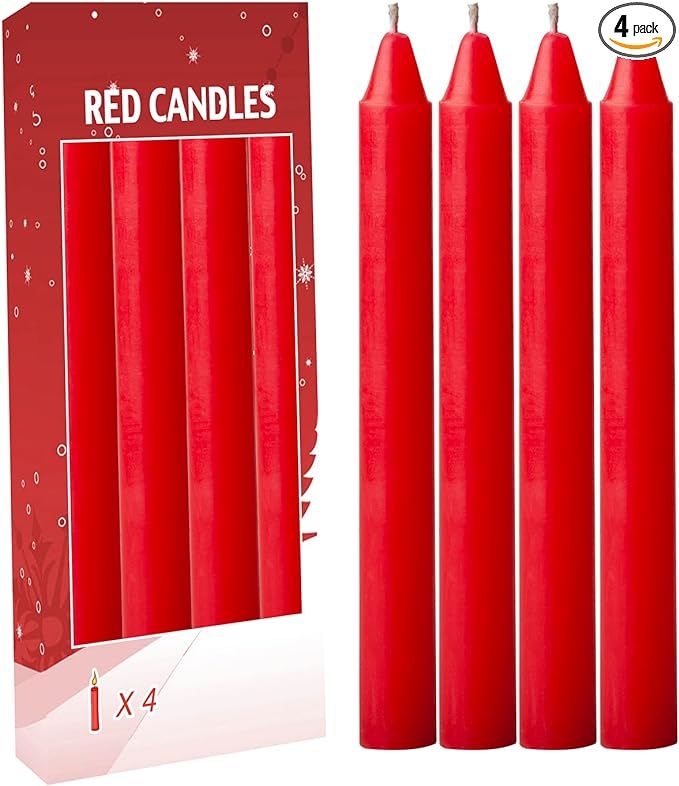 4 pcs Red Set Taper Candle Candlesticks 7 ¾ (7.75 inch) Tall x 3/4 inch (0.75 inch) Diameter -fo... | Amazon (US)