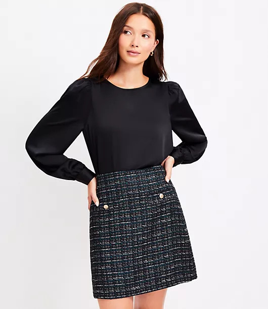 Loft Tall Metallic Tweed Button Pocket Mini Skirt | LOFT