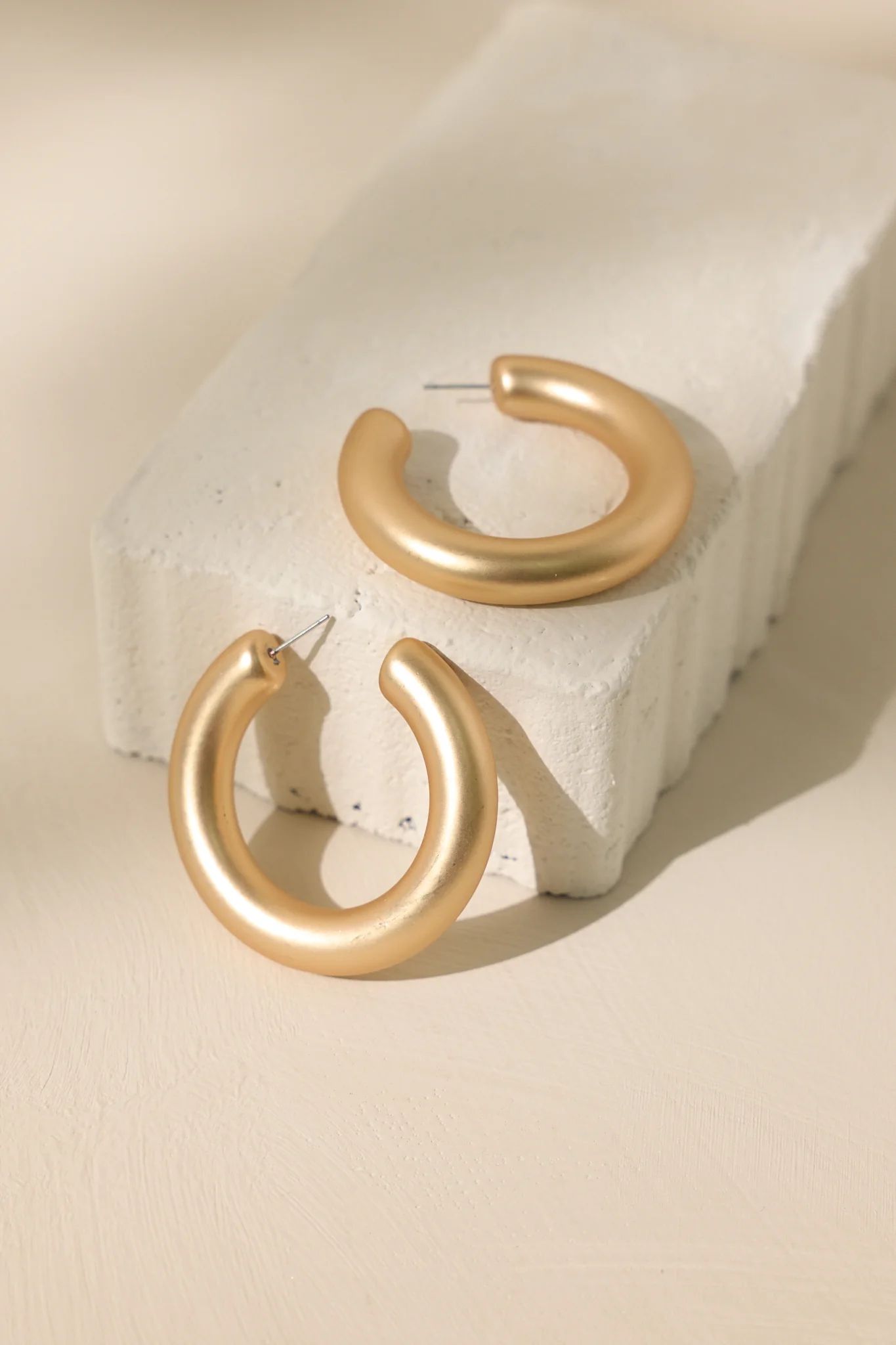 Last Chance Matte Gold Hoop Earrings | Red Dress