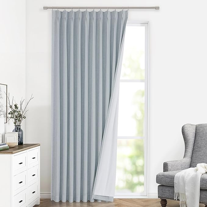 Vision Home Blue Fog Pinch Pleated Full Blackout Curtains Linen Blended Room Darkening Window Cur... | Amazon (US)