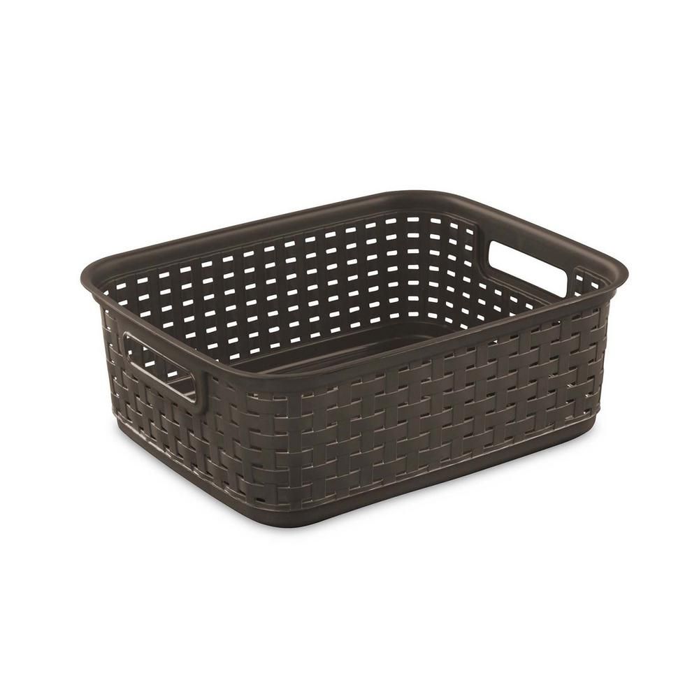 Sterilite 5.25 in. x 12.25 in. x 15.0 in. Espresso Decorative Wicker-Style Weave Basket (12-Pack), B | The Home Depot