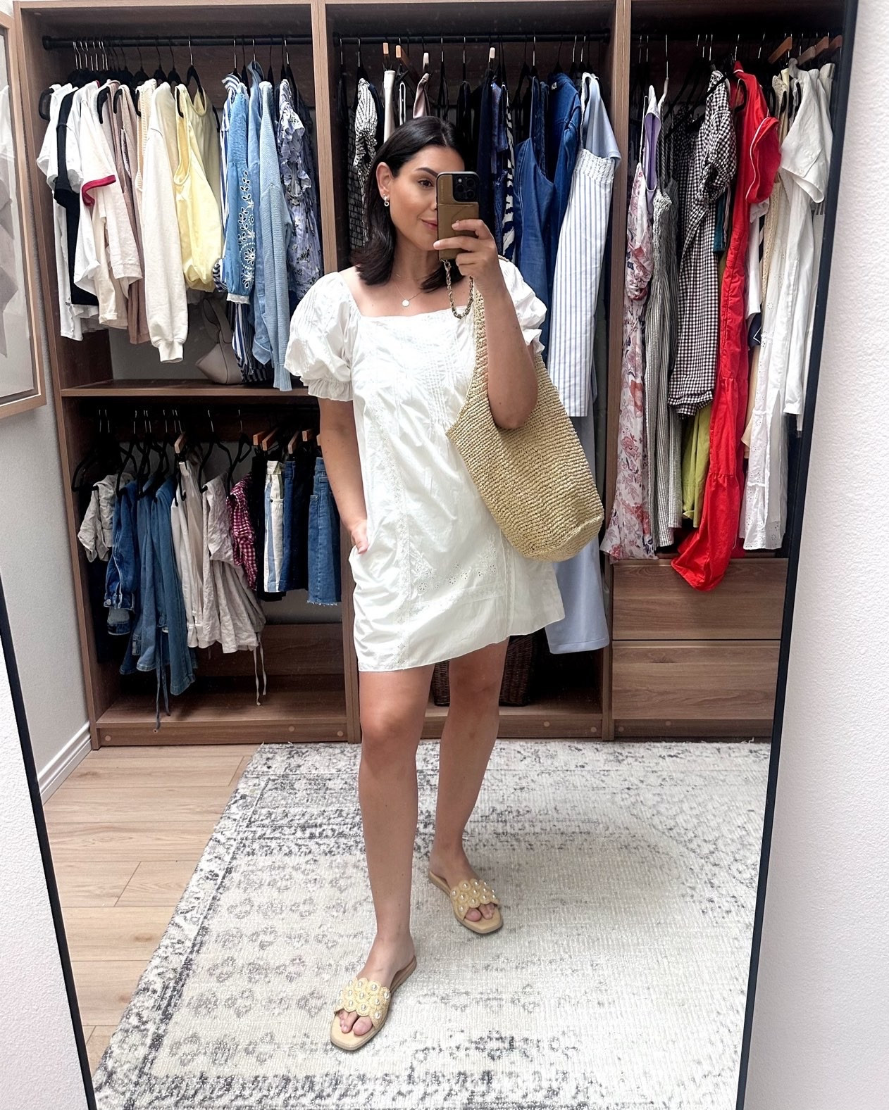 Just got this @Cleobella dress! It’s gorgeous. Fully lined and 100% cotton. Puff sleeves and eyelet throughout. I’m in the large fit is perfect!

Love these @shopavara slides too!