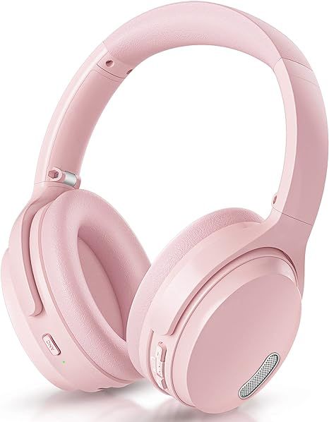 HROEENOI Pink Active Noise Cancelling Headphones, Bluetooth Headphones with 40H Playtime, Hi-Res ... | Amazon (US)
