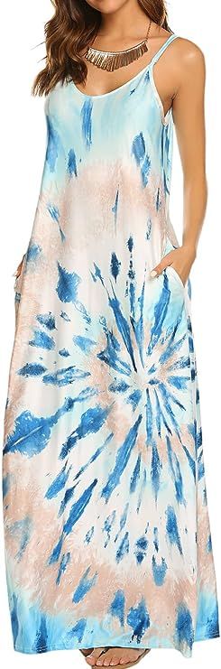 OURS Women's Summer Casual Floral Printed Bohemian Spaghetti Strap Floral Long Maxi Dress with Po... | Amazon (US)