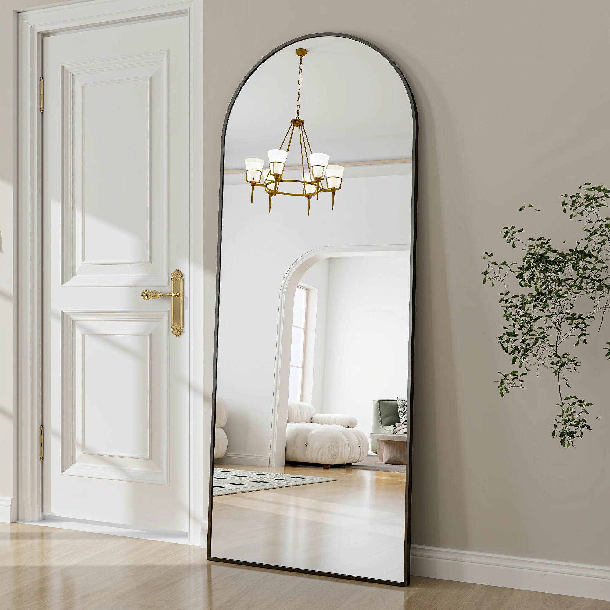 BEAUTYPEAK 24-in W x 65.0-in H Arch Black Framed Full Length Floor Mirror | YH2465B | Lowe's