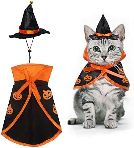 Halloween Cat Costume Cloak Witch Hat Pet Accessories Halloween Adjustable Pumpkin Pet Costume Cloth | Amazon (US)
