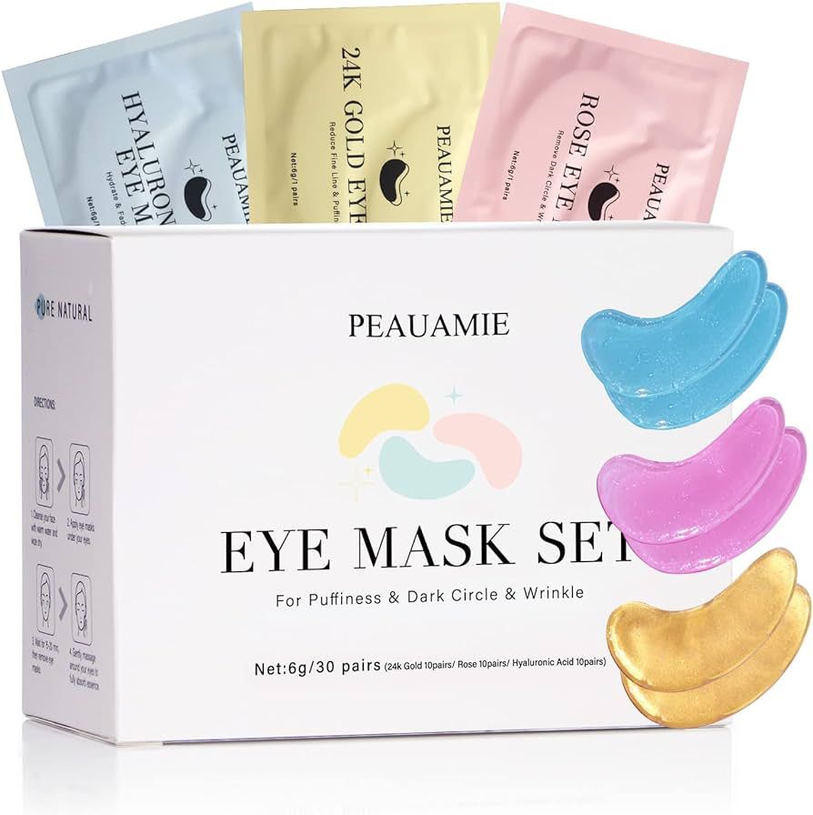 PEAUAMIE Under Eye Patches (30 Pairs) Gold Eye Mask and Hyaluronic Acid Eye Patches for puffy eye... | Amazon (US)