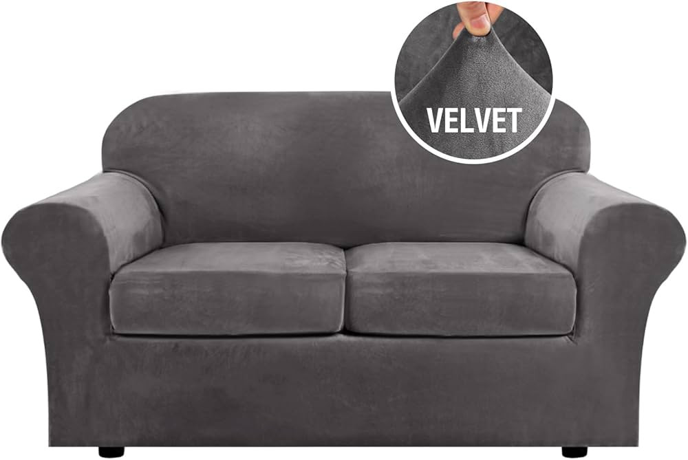 H.VERSAILTEX Real Velvet Plush 3 Piece Stretch Sofa Covers Couch Covers for 2 Cushion Couch Loves... | Amazon (US)
