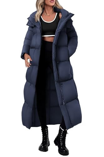 PRETTYGARDEN Women's Winter Long Puffer Coats Hooded Zip Up Casual Thickened Down Jackets Trendy Warm Clothes Outerwear (Dark Blue,Large) | Amazon (CA)