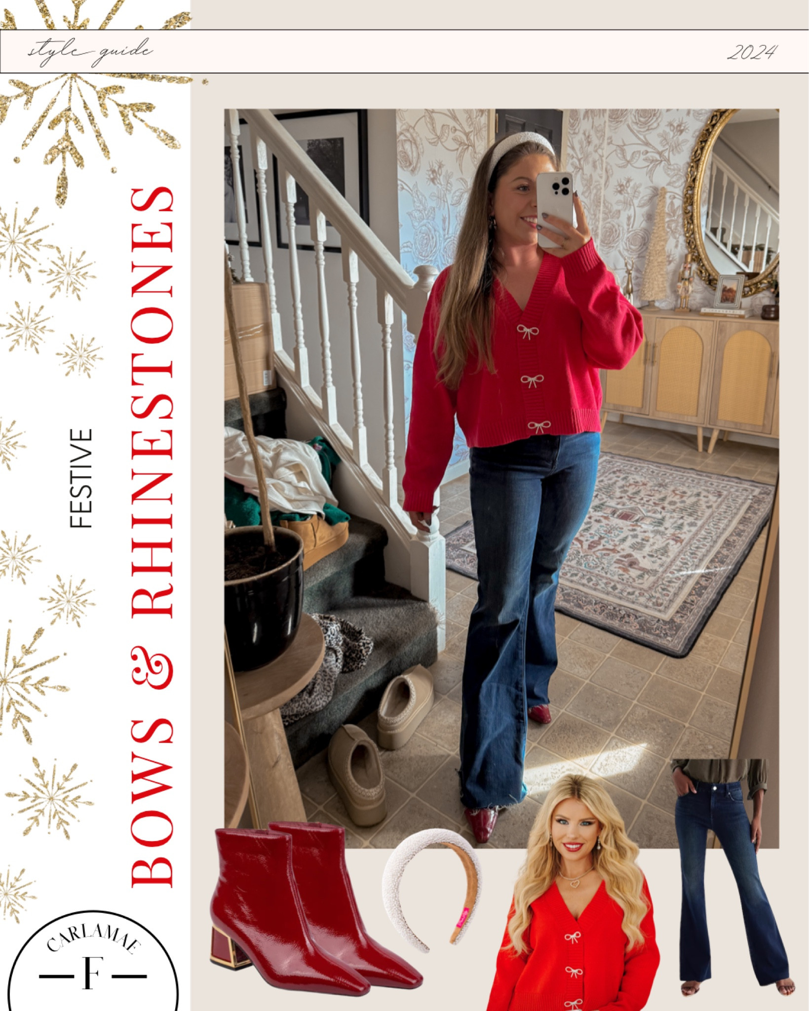 Rhinestone bow top, pink lily style, flare jeans, stretch jeans, red boots, holiday outfit, Christmas sweater, Christmas top 

#LTKHoliday #LTKStyleTip #LTKShoeCrush