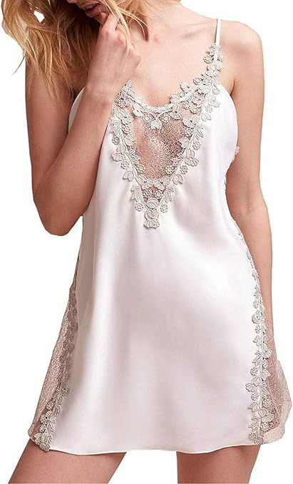WADAYUYU Women's Bridal Lingerie Deep V Neck Sexy Chemise Lace Babydoll Short Wedding Nightgown | Amazon (US)