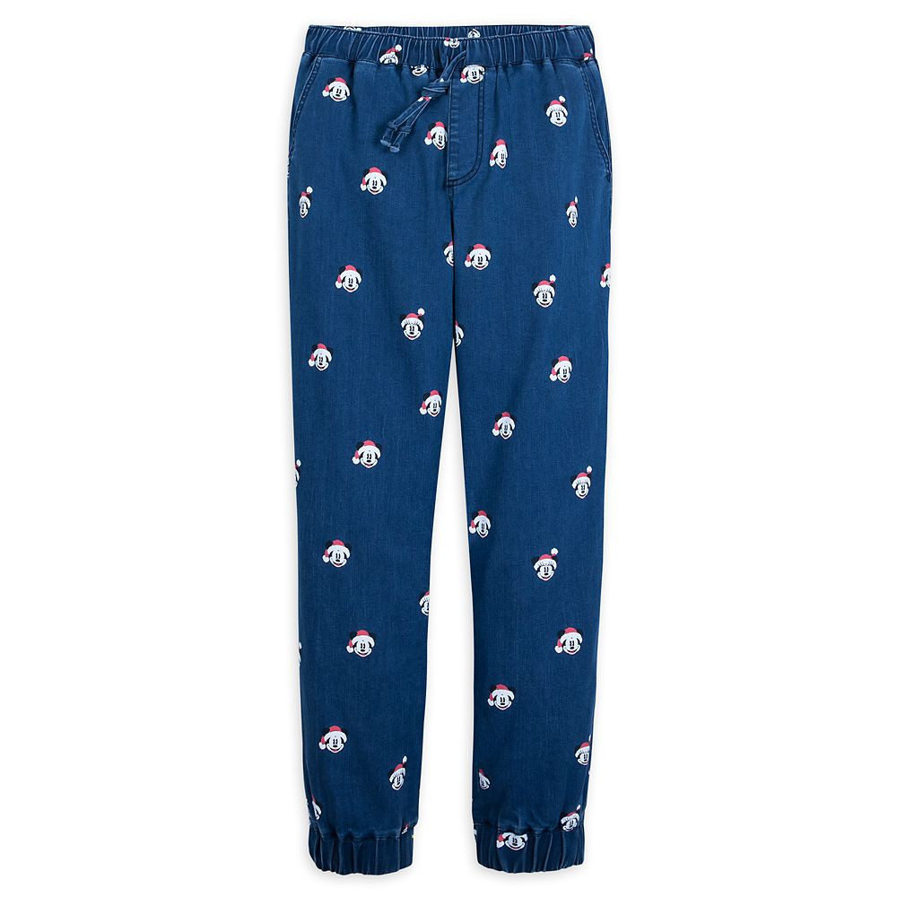 Mickey and Minnie Mouse Holiday Denim Jogger Pants for Adults | Disney Store