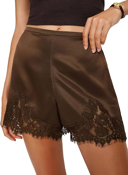 Satin Silk Boxers Shorts for Women Y2k Lace Trim Micro Mini Pajama Shorts Knickers Low Rise Loung... | Amazon (US)
