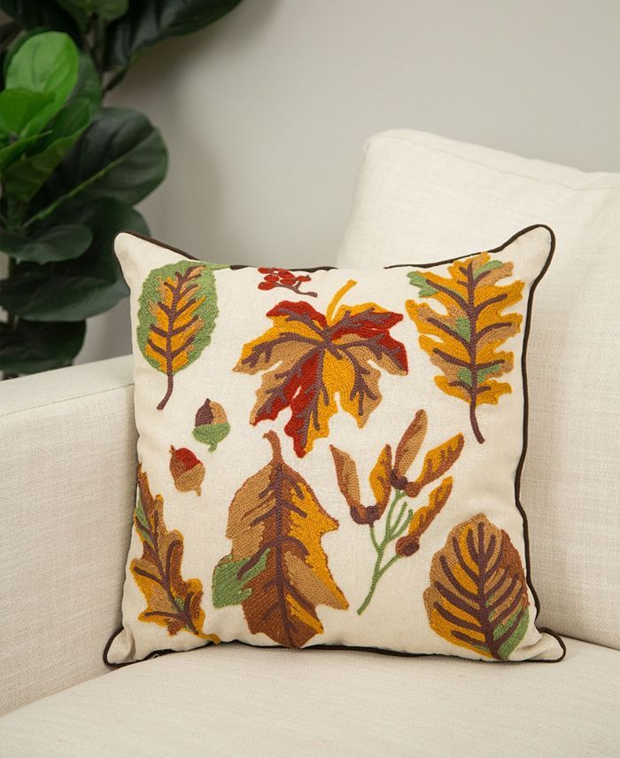 Glitzhome Embroidered Fall Leaves Decorative Pillow & Reviews - Decorative & Throw Pillows - Bed ... | Macys (US)