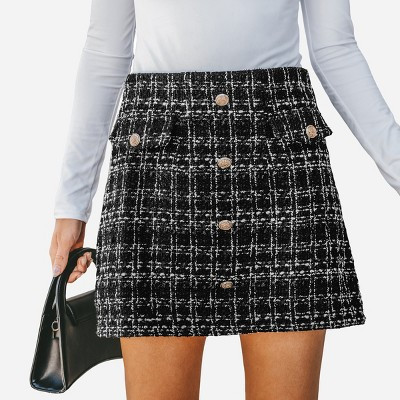 Women's Tweed High Waist Mini Skirt - Cupshe-M-Black | Target