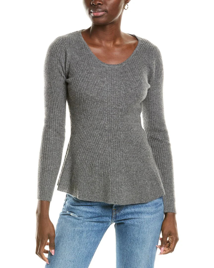 sofiacashmere Peplum Rib Scoop Neck Cashmere Sweater | Shop Simon
