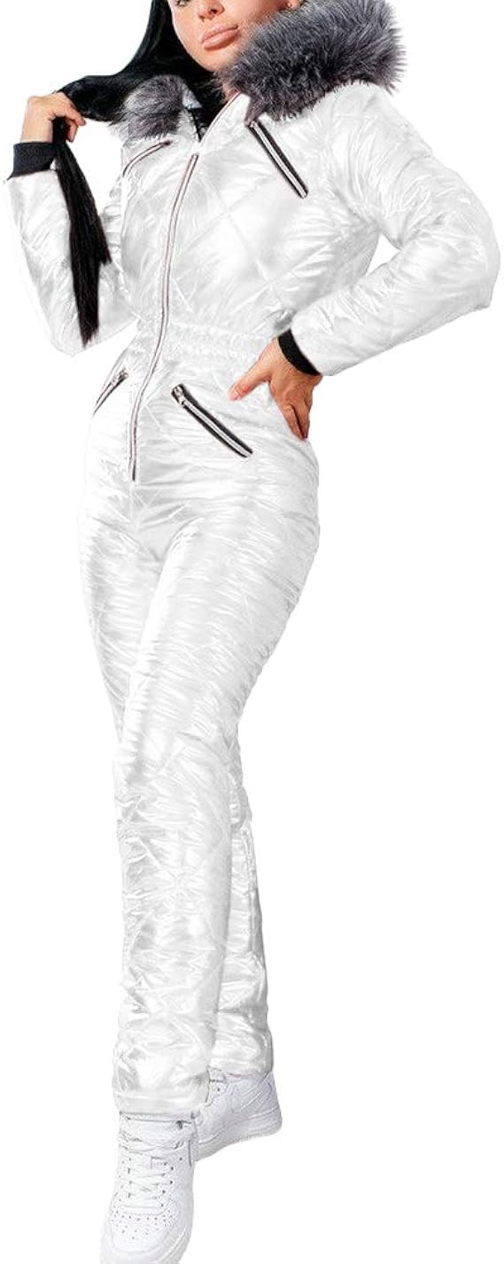 GIBLY Women Winter Ski Jumpsuit Outdoor Sports Snowsuit Waterproof Fur Collar Coat Jumpsuit with ... | Amazon (US)