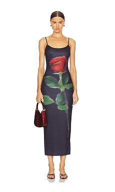 Runaway The Label Deia Midi Dress in Rose On Black from Revolve.com | Revolve Clothing (Global)