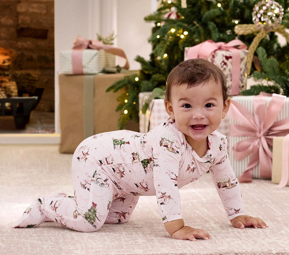 Blush Holly Jolly Santa Bamboo Viscose Baby Pajama | Pottery Barn Kids