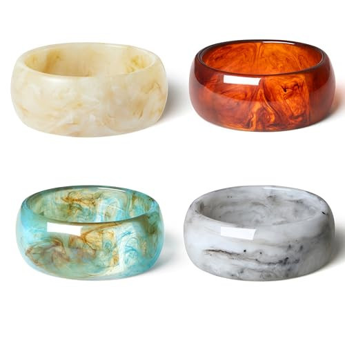ALEXTINA 4Pcs Acrylic Big Bangle Bracelets for Women, Colorful Geometric Chunky Resin Bangles Set Wide Dome Shape Bangle Acrylic Resin Fashion Jewelry for Everyday Wear, Color 1 | Amazon (US)