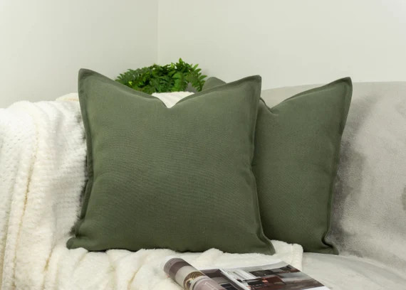 Natural Linen Moss Green Pillow Cover Green Linen Pillowcase | Etsy | Etsy (US)