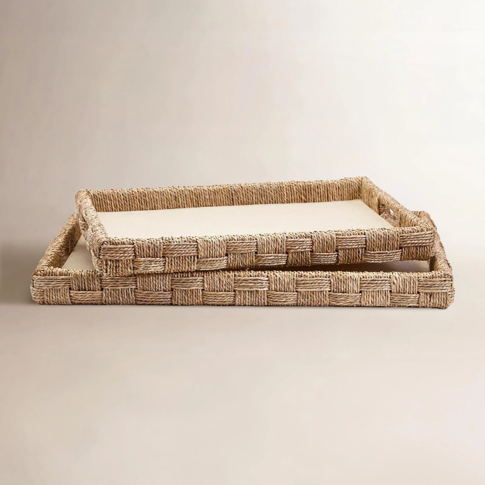 Set Of 2 Hand-Crafted Sea Grass And Rattan Oversized Decorative Square Tray | Birch Lane