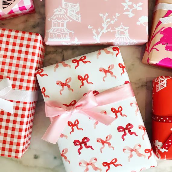 Wrapping Paper: Red Bows gift Wrap Birthday Holiday - Etsy | Etsy (US)