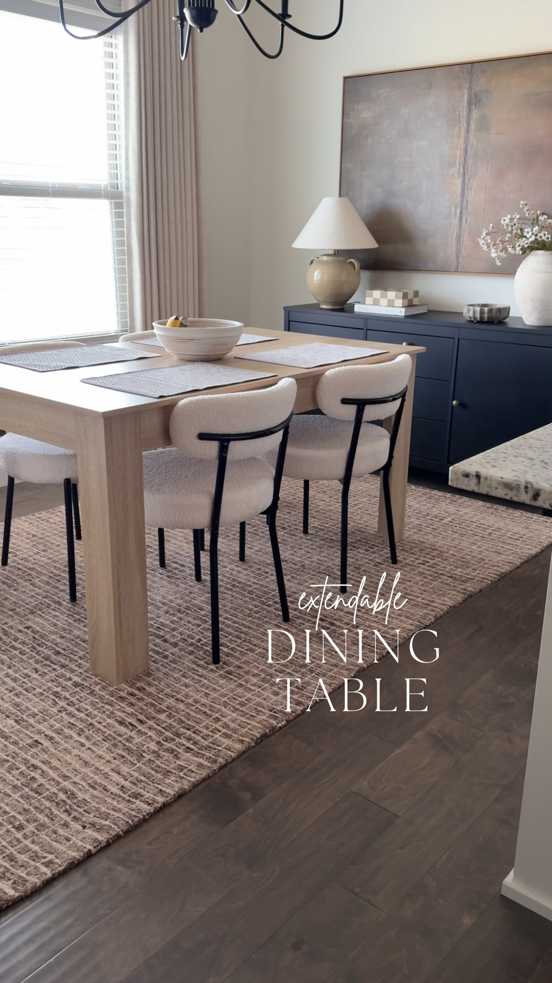 The perfect balance of everyday function and hosting space. It starts as the ideal size for daily meals, then easily extends with two leaves when you need more room, gliding open smoothly with hidden clips that keep the tabletop seamless. Beautiful, practical, and always ready for a few extra seats at the table ✨

#LTKHome