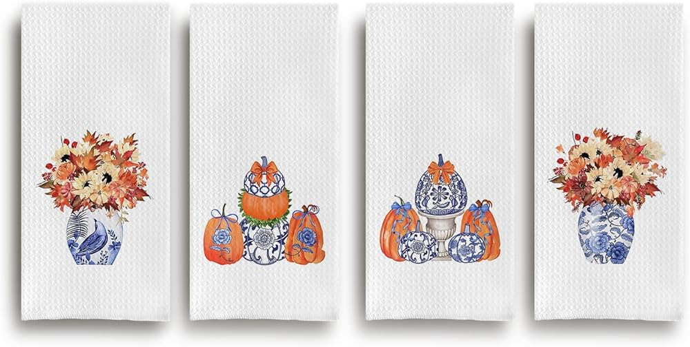 Blue and White Kitchen Towels - Chinoiserie Pumpkin Hand Towels,Fall Kitchen Towels Autumn Kitche... | Amazon (US)