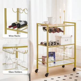 Bar Cart For The Home, 3-Tier Kitchen Cart With Wheels, Coffee Cart, Wine Cart With Wine Racks An... | SHEIN
