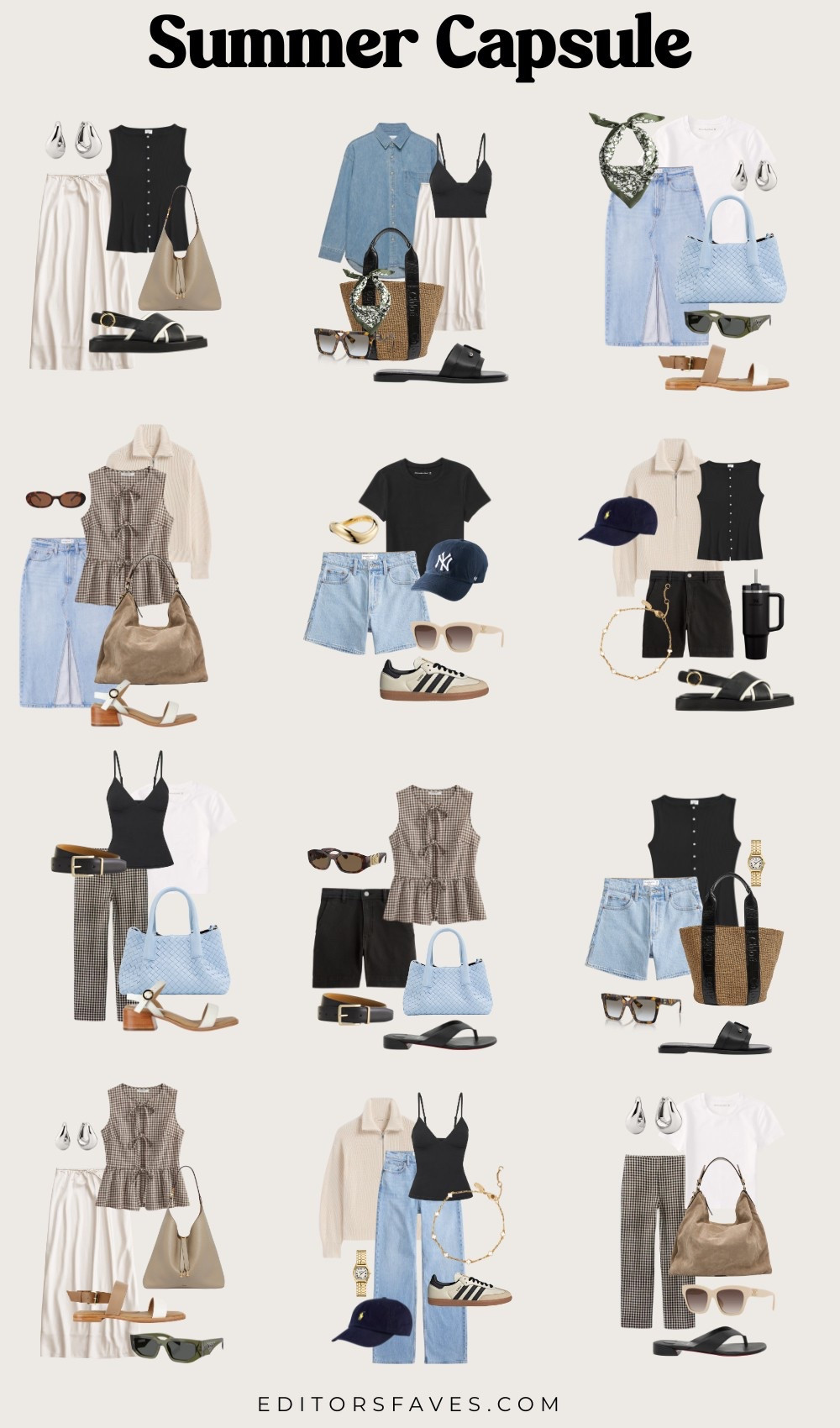 Summer capsule wardrobe. Summer fashion 2025 outfits. Casual summer outfits, outfit combinations for summer style. Denim, neutrals, designer and affordable fashion. 

#LTKShoeCrush #LTKStyleTip #LTKFindsUnder50