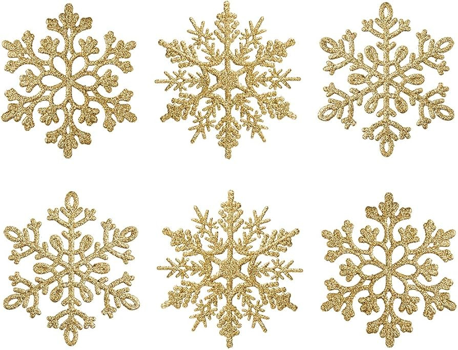 XmasExp 100mm/4inch Mini Glitter Snowflake Ornaments Set Christmas Tree Hanging Plastic Decoratio... | Amazon (US)