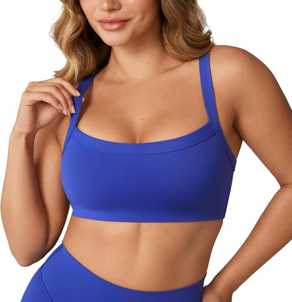 Hugcurve Adjustable Sports Bra Square Neck Wireless Padded Yoga Workout Tops | Amazon (US)