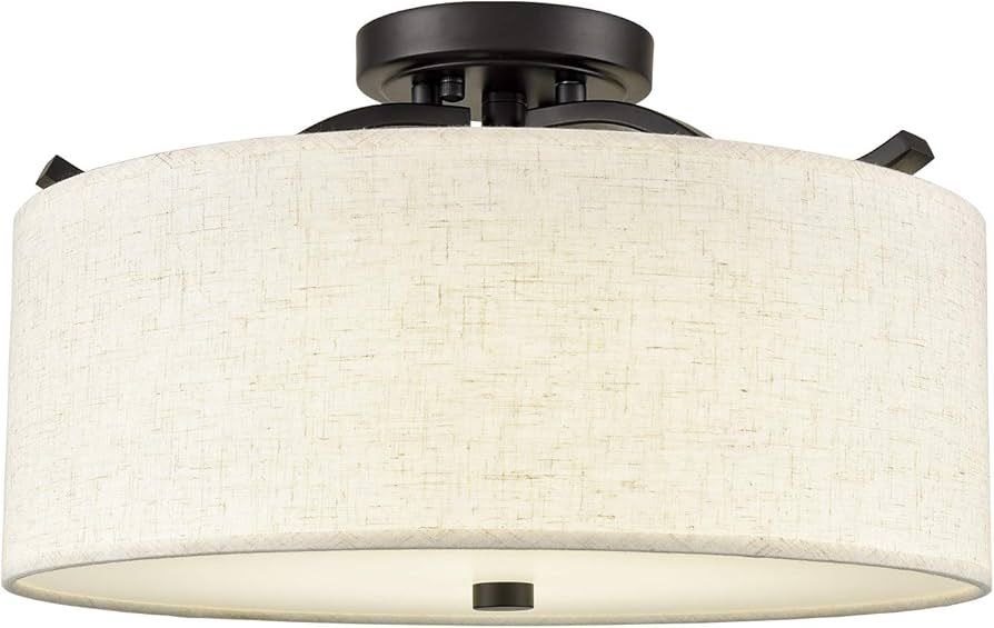 LED Ceiling Light Semi Flush Mount Fixture Off-White Fabric Drum Shade Dimmable Ceiling Light for... | Amazon (US)