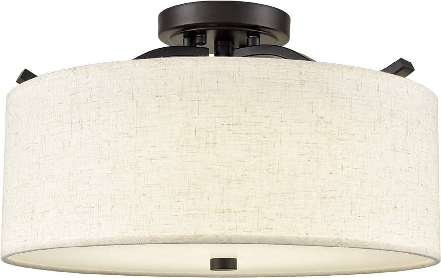 LED Ceiling Light Semi Flush Mount Fixture Off-White Fabric Drum Shade Dimmable Ceiling Light for... | Amazon (US)