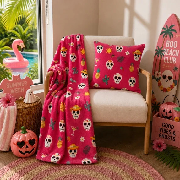 Summer Ween Oversize Super Soft Plush Throw Blankets, Patio Pool Halloween Throws, PINK FIESTA SK... | Walmart (US)