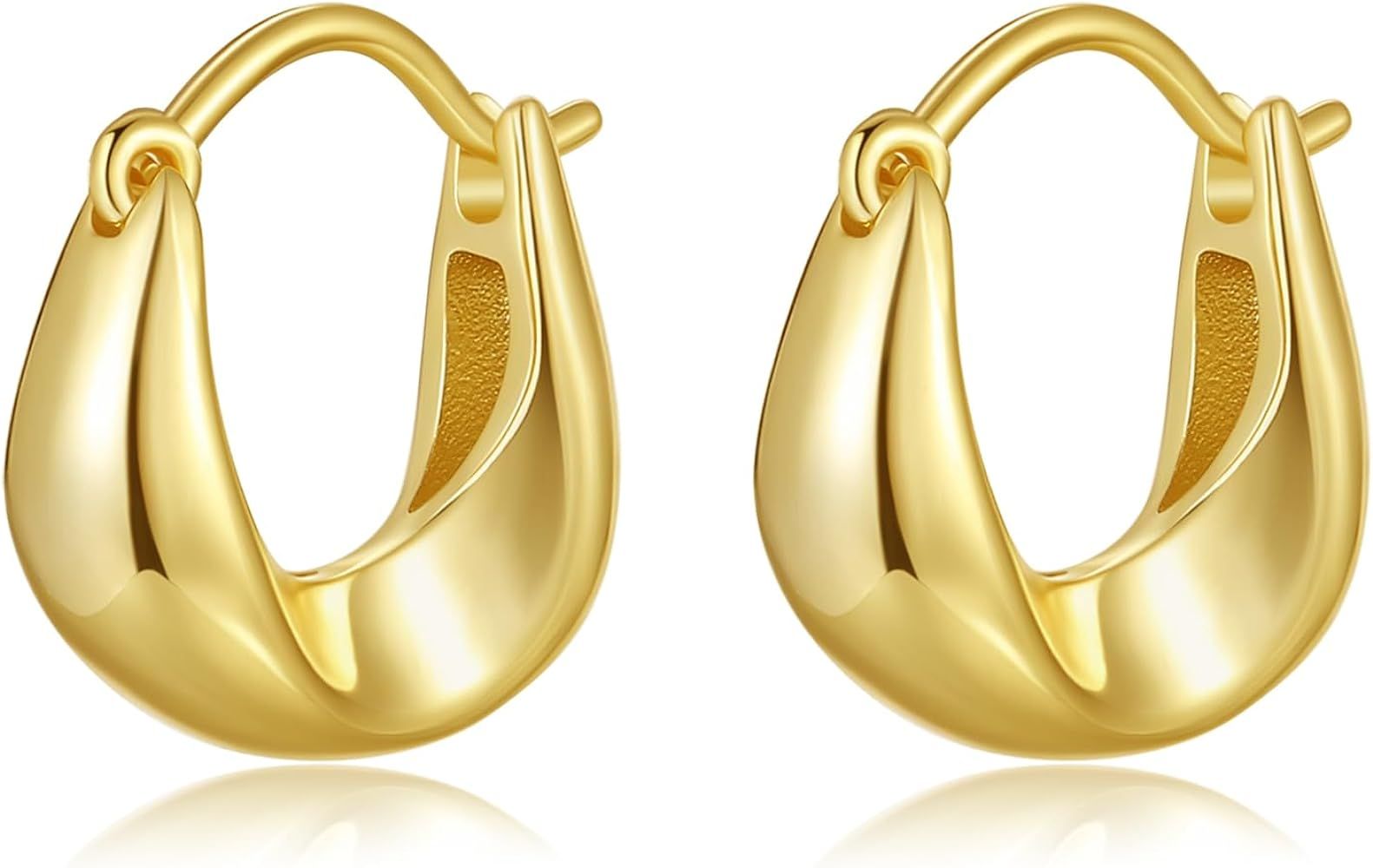 DAILY VIBES Small Gold Chunky Hoop Earrings for Women 14K Gold Plated 925 Sterling Silver Post Ov... | Amazon (US)
