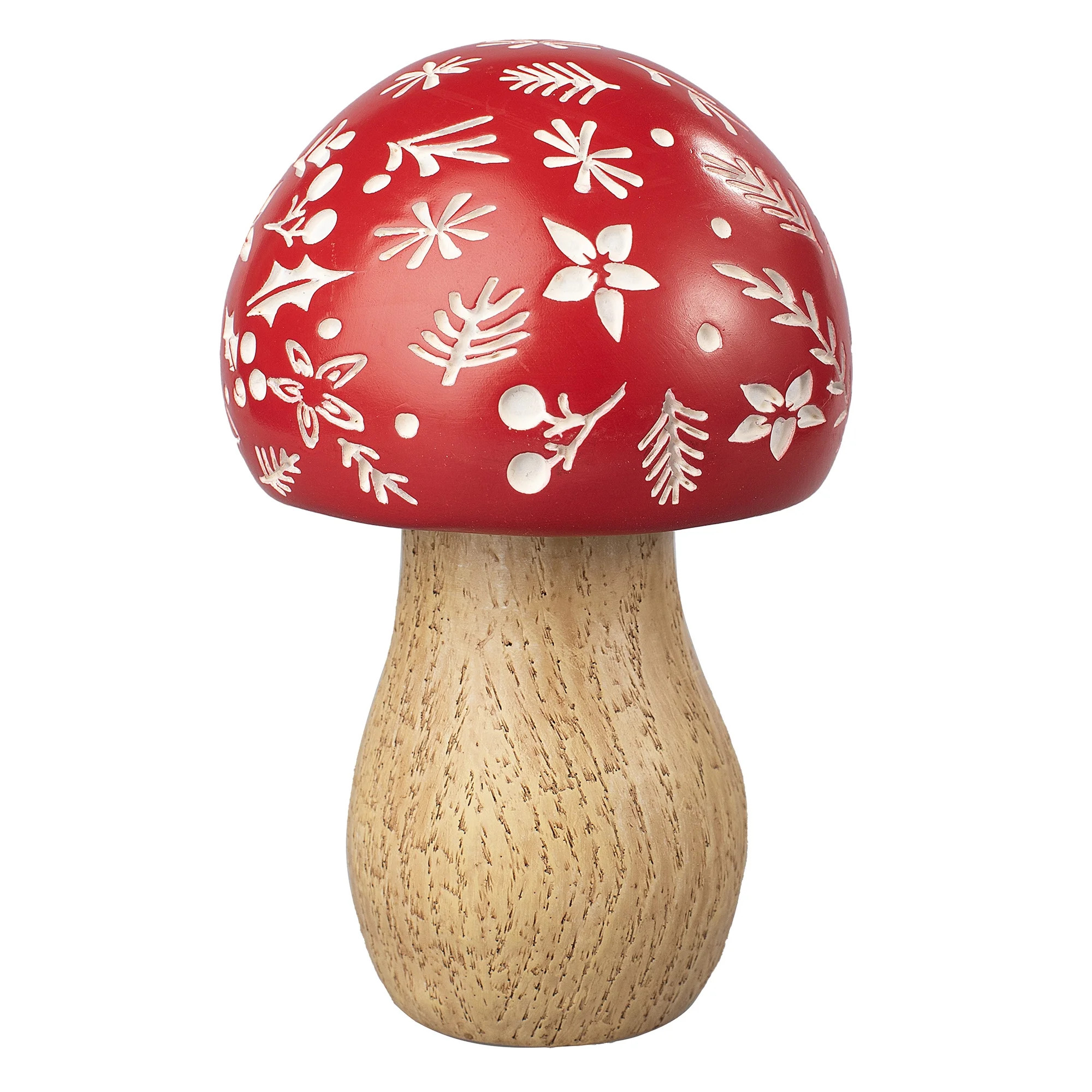 Floral Mushroom Christmas Tabletop Decoration, Red and Brown, 6.5", by Holiday Time | Walmart (US)
